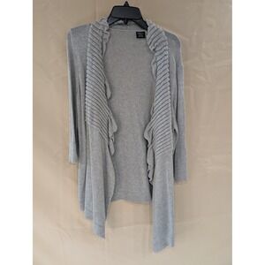Tribal‎ Open Front Cardigan Sweater Textured Ruffle Trim Gray TG/XL